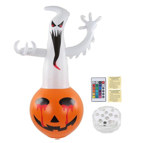 Citrouille Gonflable Fantôme 16 Couleur Led Lumière Résistant Aux Intempéries Halloween Prop Décoration Pour Pelouse Jardin Cour Avant