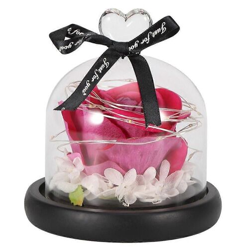 Aimant Coeur Verre Couverture Simulation Plastique Rose Fleur Lampe LED Décoration Veilleuse pour Cadeau Saint-ValentinRose Rouge