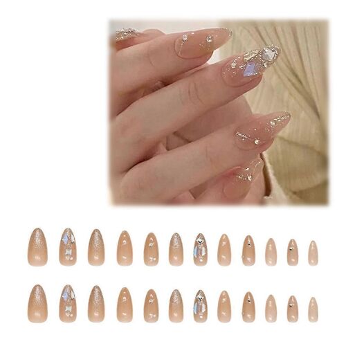 24pcs Presse Sur Les Ongles Presse Courte Sur Les Ongles, Faux Ongles Cercueil Ongles Pour Les Femmes Avec Des Papillons Design Glossy Nails 