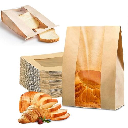 Paquet De 50 Grands Sacs À Pain, 8,2 X 3,5 X 13,7 Pouces Sacs De Boulangerie En Papier Kraft Avec Fenêtres Serrure À Languette D'attache En Étain Grands Sacs À Pain Pour L'emballage Sourdo Fait Maison