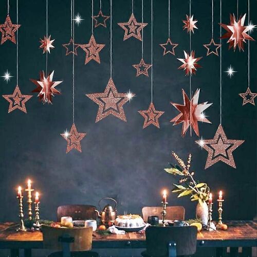 Party Decoration Hanging Streamer Stars Banner Backdrop for Engagement Anniversary Wedding Baby Shower Christmas Birthday Bday New Year