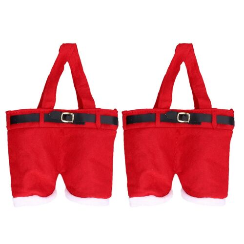 2pcs Noël Cadeau Sac Mignon Main Père Noël Pantalon Bonbons Biscuits Sac De Rangement Pour Fêtes Mariages