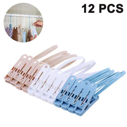 Pinces à linge en plastique Corde coupe-vent Vêtements Cintres Clips - Pack 12