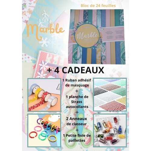 Papier Scrapbooking Bloc De 24 Feuilles Cartonnées 30,5 X 30,5 Cm De 250 G Thème "Marble"