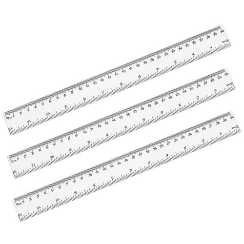 3 Pack Clear Plastic Ruler 12 Inch Straight Ruler Flexible Ruler With Inches And Metric For School Classroom, Home, Or Office (Clear)