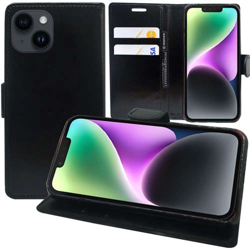 Etui Portefeuille Pour Apple Iphone 13 6.1" Support Video Cuir Pu - Noir