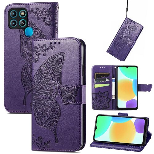 Étui Pour Infinix Smart 6 Multi-Couleur Papillon Aile Affaires Portefeuille - Violet Foncé