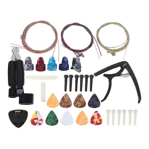 Kit D'accessoires De Guitare Cordes Changement D'enrouleur Capo Broches Pics À Ongles Combo Outil De Réparation