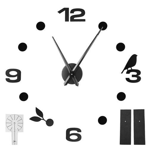 Horloge murale sans cadre Autocollant Miroir Surface DIY Décoration Salon Chambre BureauNoir