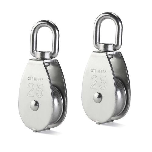 25mm poulie pivotante en acier inoxydable - poulie de levage de 400kg - argent - 2 pièces