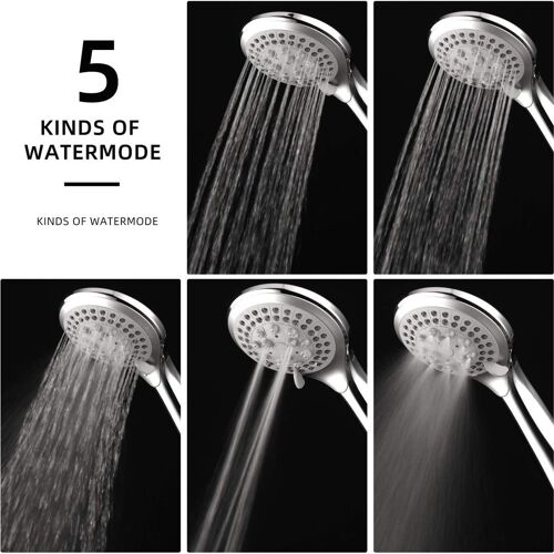 Pommeau de douche, flexible de douche, douchette à main avec 5 modes haute pression goodnice