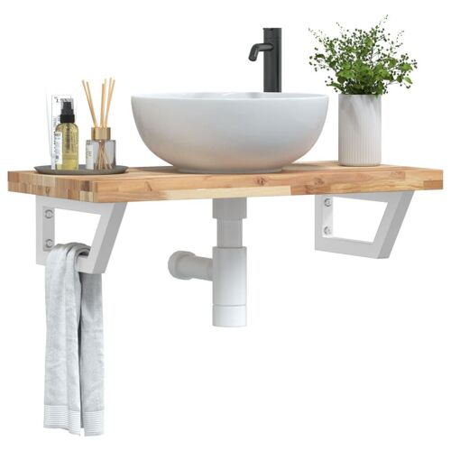 Vidaxl Étagère De Vasque Murale Acier Et Bois Massif D'acacia