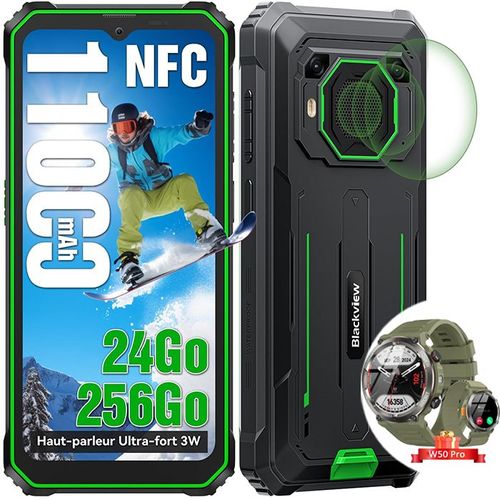 Blackview BV6200 Plus Téléphone portable Incassable 6.56" 256Go Android 14 11000mAh Vert avec Blackview W50 Pro