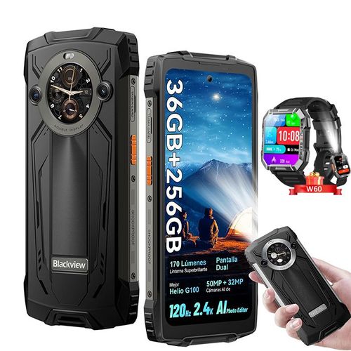 Blackview BV8200 Smartphone Incassable Double écran 6.5" 256 Go 50MP 8800mAh Noir avec Smartwatch Blackview W50
