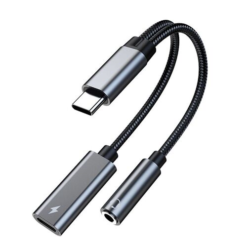 Adaptateur Usb-C Vers 3,5 Mm Pour Casque Et Chargeur, 2 En 1 Usb-C Pd Gris Goodnice
