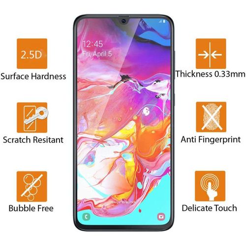Verre Trempé Compatible Avec Samsung Galaxy A70 (Pack De 2) Plein Écran 2.5d Goodnice