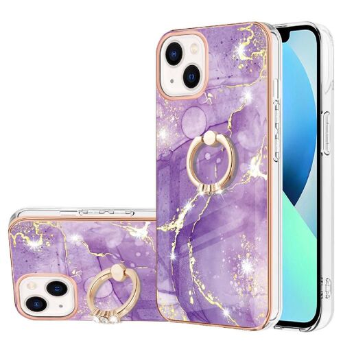 Étui Pour Iphone 13 Mini Anti-Scratch Doux Anneau Rotatif À 360 ° Marbre Pare-Chocs Protection - Violet