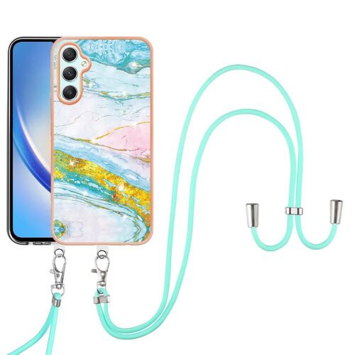 Étui Pour Samsung Galaxy A24 Pare-Chocs Anti-Scratch Doux Marbre Lanière À Corps Croisé - Blanc Vert