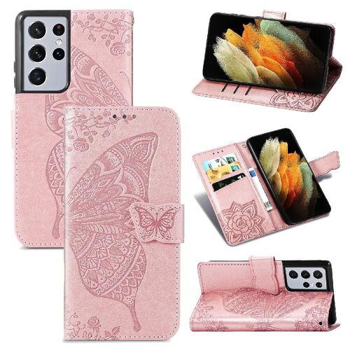 Étui Pour Samsung S21 Ultra Multi-Couleur Portefeuille Papillon Aile Affaires - Doré