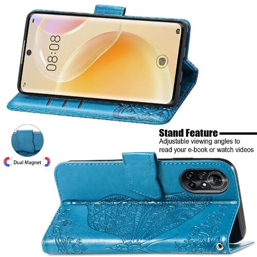 Étui Pour Huawei Nova 8 Aile Papillon Multi-Couleur Portefeuille Affaires - Bleu
