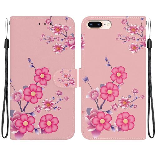 Étui Pour Iphone 8 Plus/7 Plus Fleur Papillon Peinte Fentes Pour Cartes Portefeuille Fermeture Magnétique Cuir Pu - C10
