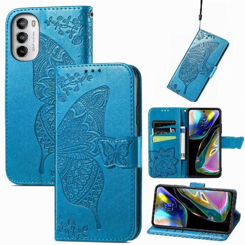 Étui Pour Moto G82 Multi-Couleur Portefeuille Papillon Aile Affaires - Bleu