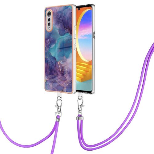 Étui Pour Lg G9 Marbre Lanière À Bandage Détachable Couverture Pare-Chocs En Tpu Souple - Violet