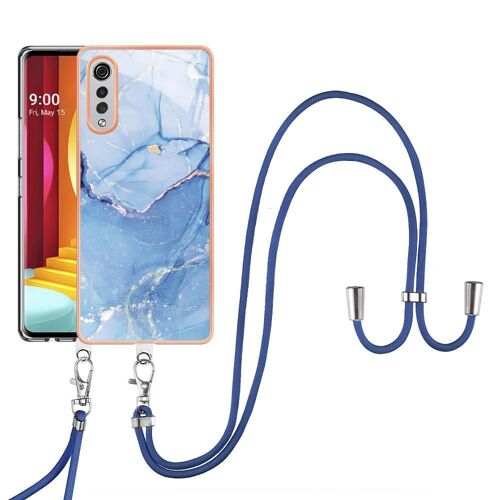 Étui Pour Lg Velours 4g/5g Marbre Couverture Pare-Chocs En Tpu Souple Lanière À Bandage Détachable - Bleu