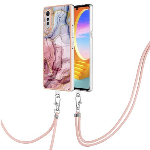 Étui Pour Lg Velours 4g/5g Marbre Couverture Pare-Chocs En Tpu Souple Lanière À Bandage Détachable - Rose Rouge