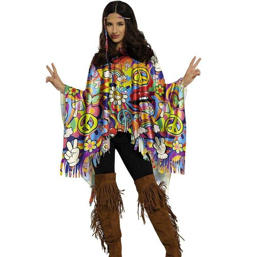 Déguisement Poncho Peace And Love Hippie Adulte
