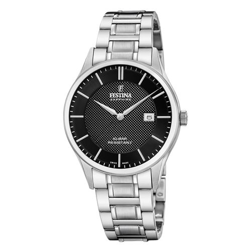Montre Festina Classique Acier Cadran Noir Collection Swiss Made