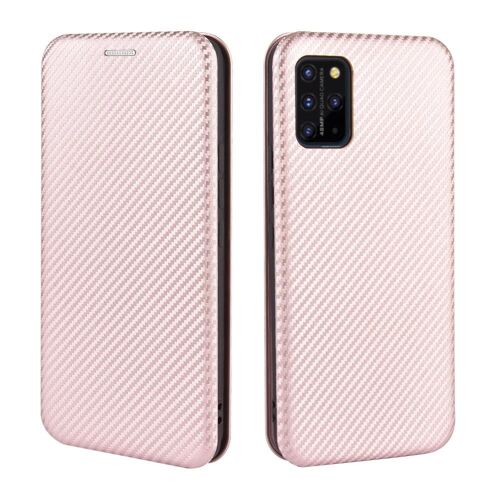 Étui Pour Umidigi S5 Pro Coque En Cuir Folio Flip Fibre De Carbone Magnétique Avec Porte-Cartes Kickstand Insertion De Carte Protection Complète - Couleur Rose