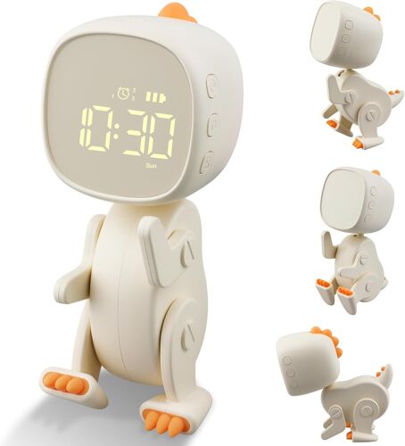 Réveil Lumineux pour Enfants,Horloge Numérique LED avec Veilleuse,Alarme Snooze,Volume Réglable,USB Rechargeable,Jour/Nuit Enfants Filles Garçons¿Beige¿