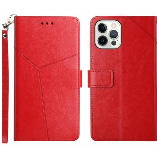 Étui Pour de téléphone pour iPhone 15 Pro Max Bicante-Durable Coque en TPU antichoc Portefeuille en cuir Livre de couverture pliable - Rouge