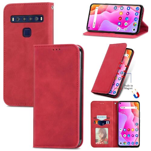 Étui Pour Tcl 10l Couverture Rabotant Antichoc Portefeuille Étui En Cuir Simple Entreprise - Rouge