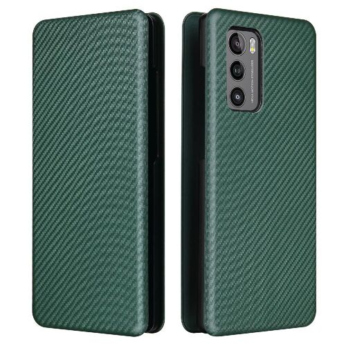 Étui Pour Lg Wing 5g Avec Porte-Cartes Kickstand Coque En Cuir Folio Flip Insertion De Carte Fibre De Carbone Magnétique Protection Complète - Vert