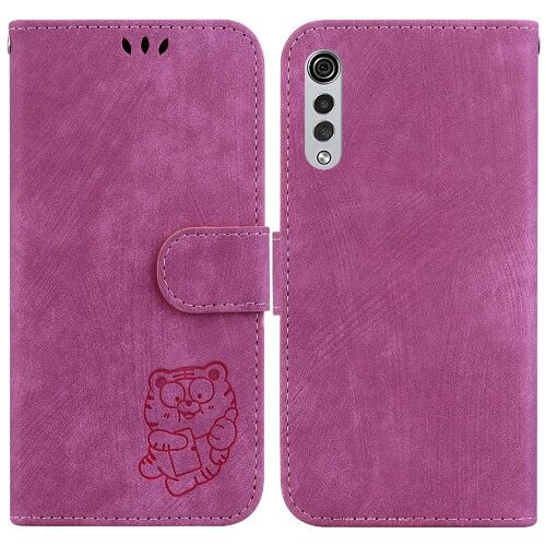 Étui Pour Lg Velours 4g/5g Tigre Mignon En Relief Carte De Poche Étui Portefeuille Housse De Support Flip Folio - Rouge