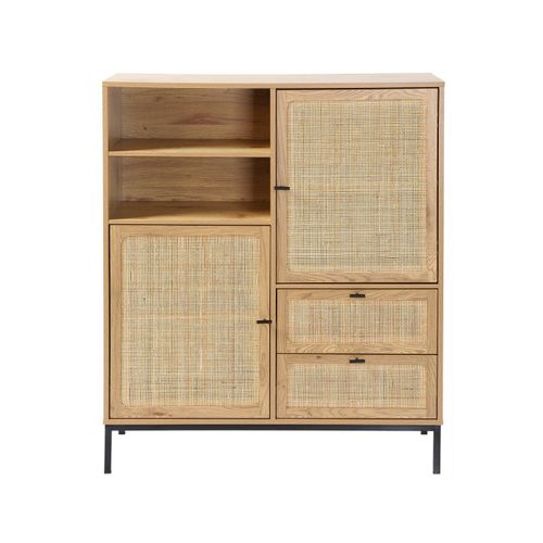 Buffet Effet Bois Avec Fa¿Ades En Rotin Naturel - H120 X L100 Cm