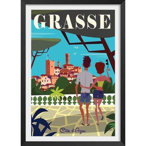 Affiche voyage ¿ Grasse avec cadre noir 20x30cm