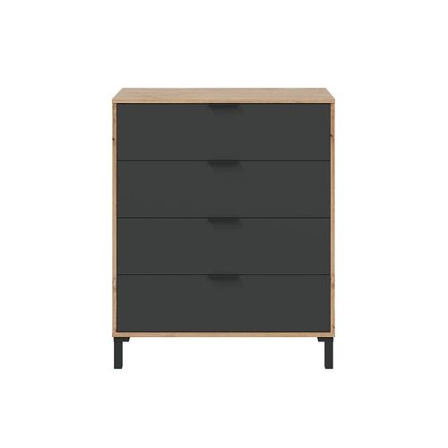 Commode 4 Tiroirs Effet Bois Et Gris Anthracite - L77,5 X H93,5 Cm