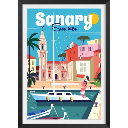Affiche vacances ¿ Sanary avec cadre noir 20x30cm