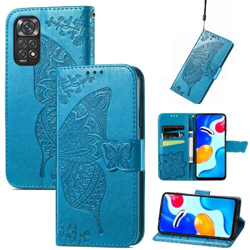 Étui Pour Redmi Note 11s Affaires Multi-Couleur Portefeuille Aile Papillon - Bleu