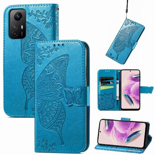 Étui Pour Redmi Note 12s Portefeuille Aile Affaires Multi-Couleur Papillon - Bleu