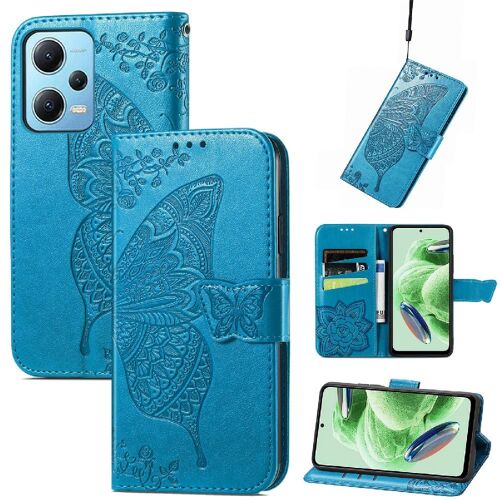 Étui Pour Redmi Note 12 5g Papillon Affaires Multi-Couleur Portefeuille Aile - Bleu