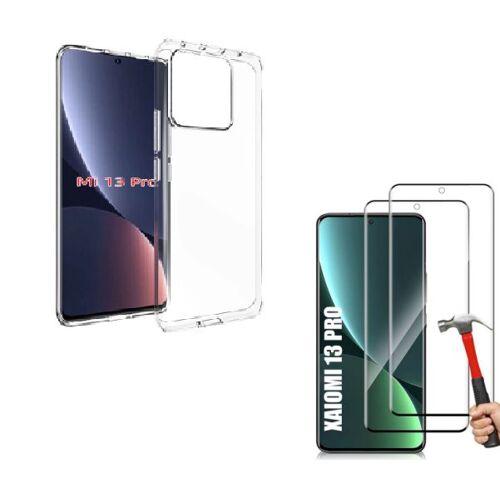 Hqselection® Coque Pour Xiaomi 13 Pro Transparente Silicone En Gel Tpu Souple + 2 Verre Trempé Film Protection Écran Incurvé Couverture Complète Bord Noir- Anti Rayures - Ultra Résistant Dureté 9h