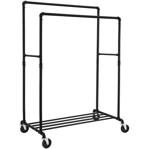 Portant À Vêtements Mobile À Roulettes, Songmics, Avec Étagère Pour Chaussures, Métal, Noir, Max 110 Kg, 100x59x162 Cm