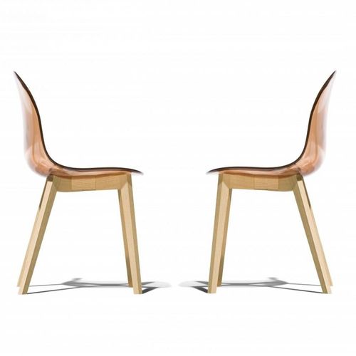 Lot De 2 Chaises Academy Pieds Bois Assise Plastique Safran Transparent