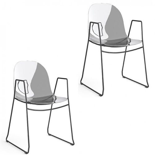 Lot De 2 Chaises Avec Accoudoirs Academy Pieds Métal Assise Plastique Gris Transparent