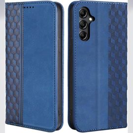 Coque Pour Samsung Galaxy S24, Protection Anti-Rayures Magnétique Cuir Pu Bleu Marine Motif Mosaïque - Booling