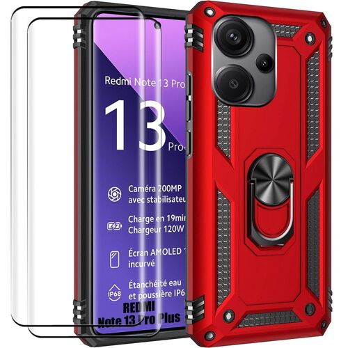 Coque Pour Xiaomi Redmi Note 13 Pro+ 5g / Note 13 Pro Plus 5g Avec 2 Verres Trempés, Coque Support Antichoc Rouge - E.F.Connection